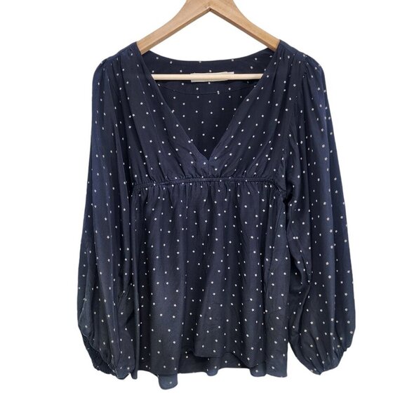 Amanda Uprichard Star Print‎ Balloon Sleeve Blouse Silk Women's Size M Black - Picture 1 of 7